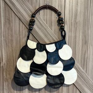 Vintage Boho Y2K Petal Black & White Scalloped Patchwork Shoulder Bag